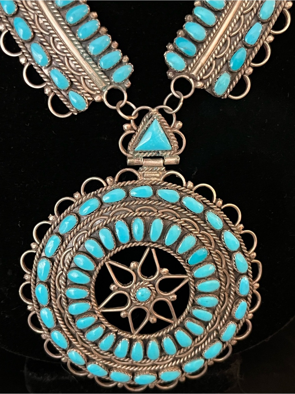 Vintage Sterling Silver and Turquoise Cluster Statement Pendant Necklace - Picture 3 of 16